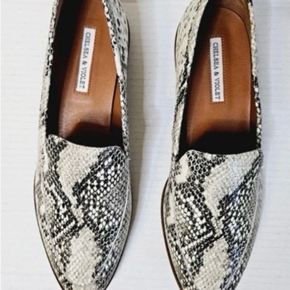 Chelsea & Violet Women's Snake-Print Slip-On Loafers in Black and White